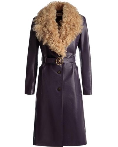 Bally Manteau ceinturé à col en peau lainée - Violet