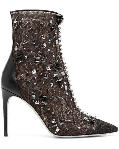 Rene Caovilla Crystal-embellished Lace Ankle Boots - Black