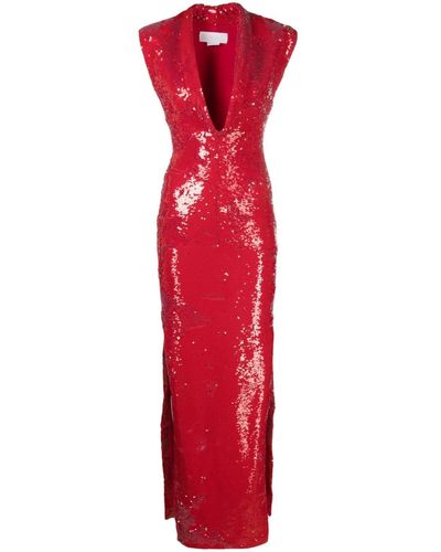 Genny Cowl-neck Sequin Maxi Dress - Red