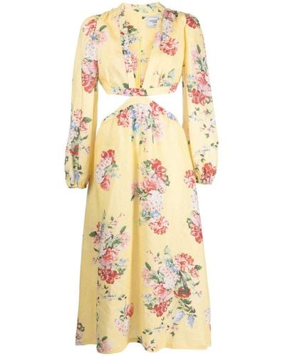 Forte Floral-print Cut-out Linen Dress - Metallic