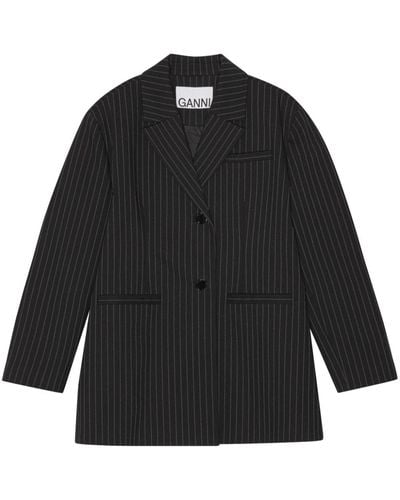 Ganni Single-breasted Pinstriped Blazer - Black