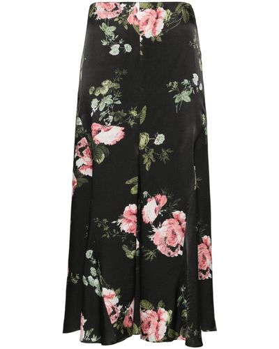 Erdem Floral-print A-line Midi Skirt - Black