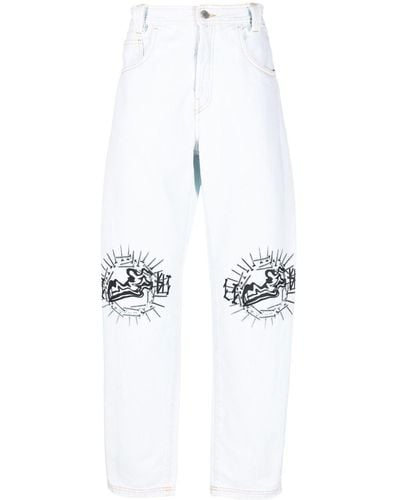 44 Label Group Graphic-print Straight-leg Jeans - White