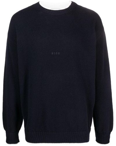 MSGM Contrast-trim Crew-neck Sweater - Blue