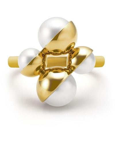 Tasaki 18kt Yellow Gold M/g Arlequin Slashed Freshwater Pearl Ring - Metallic