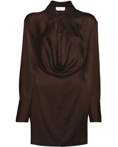 Blumarine Cowl-collar Satin Shirt Minidress - Brown