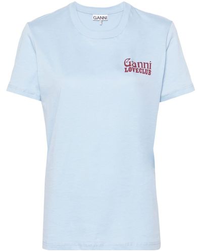 Ganni Logo-print Organic-cotton T-shirt - Blue