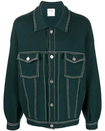 Barrie Oversized Contrast-stitch Denim Jacket - Green