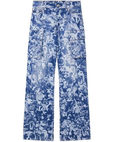 Stella McCartney Halbhohe Cargo-Jeans mit Animal-Print - Blau