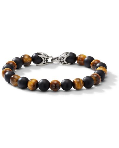 David Yurman Pulsera Spiritual Beads Alternating en plata de ley con ónix negro y ojo de tigre - Metálico