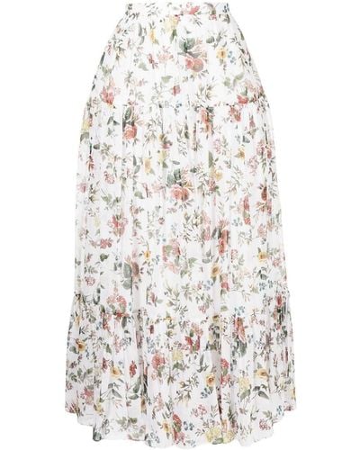 Erdem Floral-print Cotton A-line Skirt - White