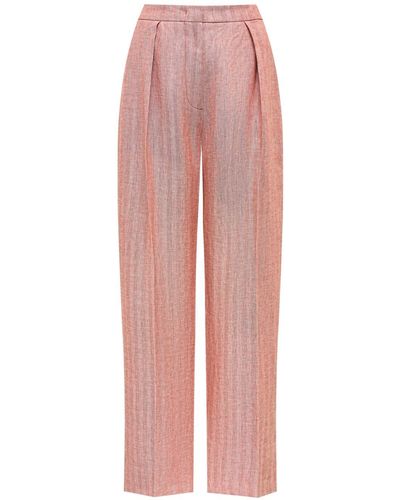 12 STOREEZ Pressed-crease Linen Pants - Pink