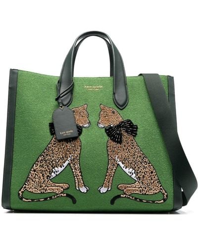 Kate Spade Large Lady Leopard Tote Bag - Green