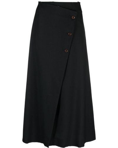Erika Cavallini Semi Couture Asymmetric Wool Midi Skirt - Black
