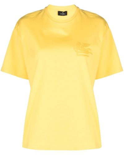 Etro T-shirt en coton à logo brodé - Jaune