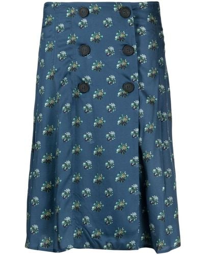 Maison Kitsuné Floral-print Wrap Skirt - Blue