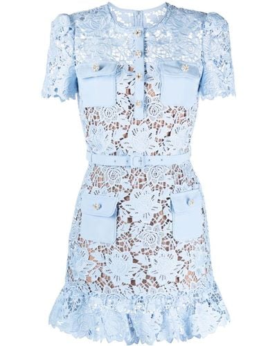 Self-Portrait Floral Lace Peplum Minidress - Blue