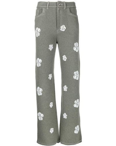 Barrie Floral-detail Knitted Trousers - Grey
