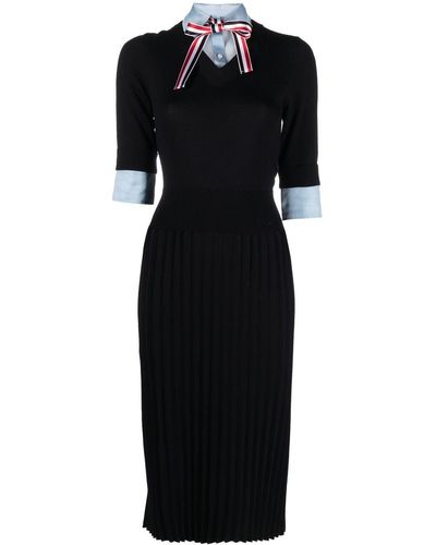 Thom Browne Ribbon-tie Layered-knit Dress - Black