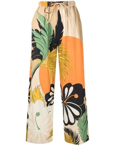 Bambah Pantalones anchos con motivo floral - Amarillo