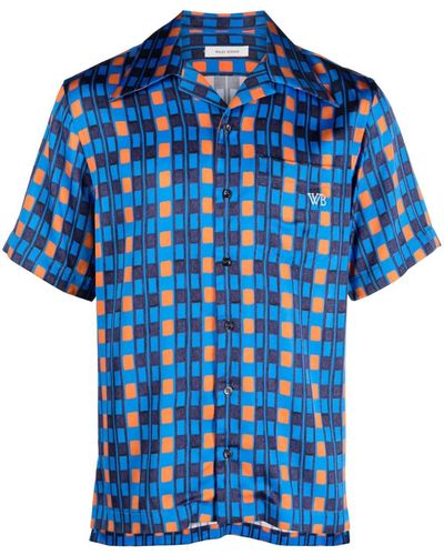 Wales Bonner Highlife Geometric-print Bowling Shirt - Blue