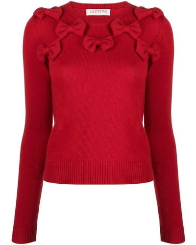 Valentino Garavani Bow-embellished Virgin Wool Sweater - Red