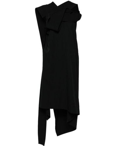 Yohji Yamamoto Asymmetric Wool Midi Dress - Black