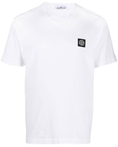 Stone Island T-Shirt aus Baumwoll-Jersey mit Logoapplikation in Stückfärbung - Weiß