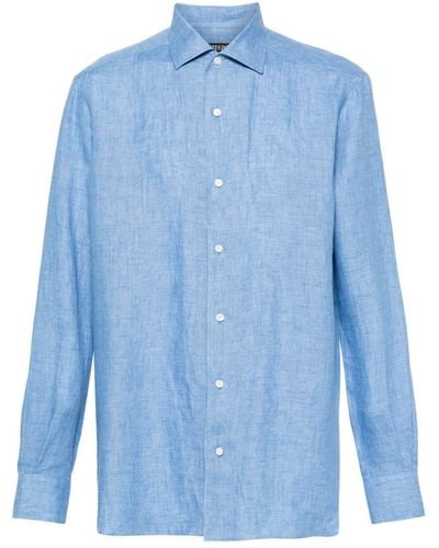 ZEGNA Linen Long-sleeved Shirt - Blue