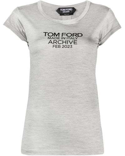 Tom Ford T-shirt en soie à logo imprimé - Gris