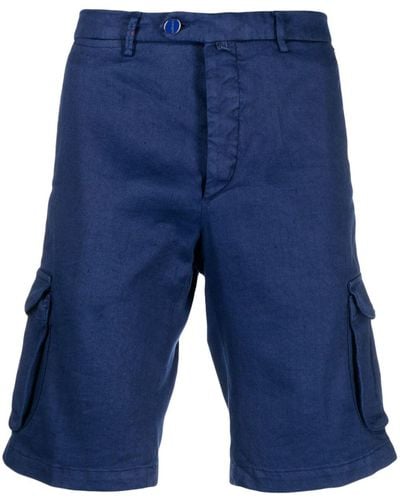Kiton Off-centre Button Cargo Shorts - Blue