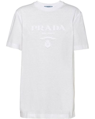 Prada Logo-embroidered Jersey T-shirt - White