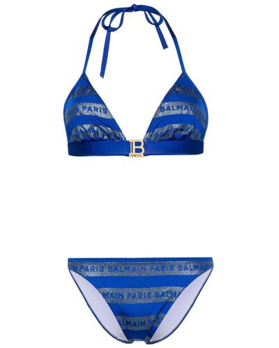 Balmain Bikini triangle à logo imprimé - Bleu