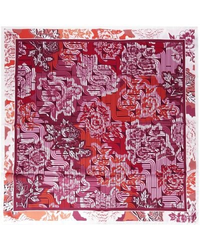 Lancel Pivoine Optical-print Silk Scarf - Red