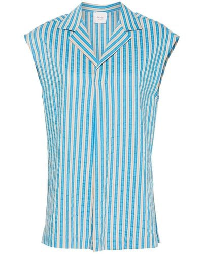 Alysi Striped Camp-collar Vest - Blue
