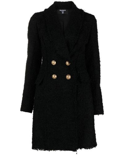Balmain Manteau en tweed à design croisé - Noir