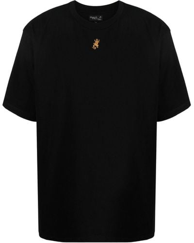 agnès b. Lizard-embroidered Cotton T-shirt - Black
