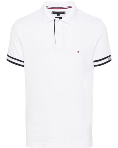 Tommy Hilfiger Logo-tape Detail Cotton Polo Shirt - White