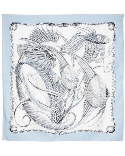 Ferragamo Fish-print silk scarf - Blau
