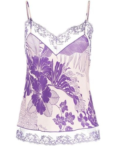 Pinko Printed Lace-embroidery Top - Purple