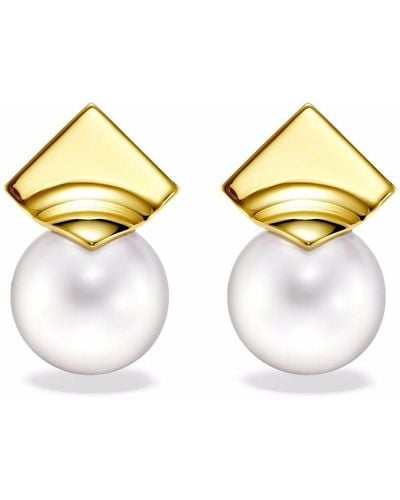 Tasaki 18kt Yellow Gold M/g Square Leaf Freshwater Pearls Stud Earrings - Metallic