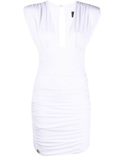 Philipp Plein Plunge-neck Ruched Mini Dress - White