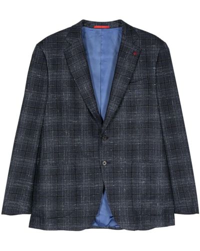 Isaia Gregory Check-pattern Blazer - Blue