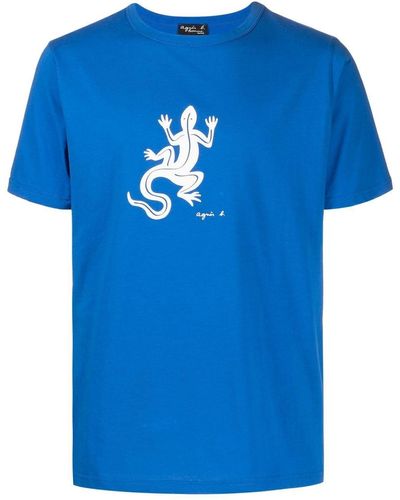 agnès b. Lizard-print Cotton T-shirt - Blue