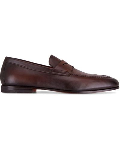 Santoni Leather Penny Loafers - Brown