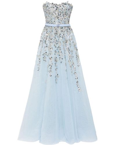 Saiid Kobeisy Beaded Tulle Strapless Gown - Blue