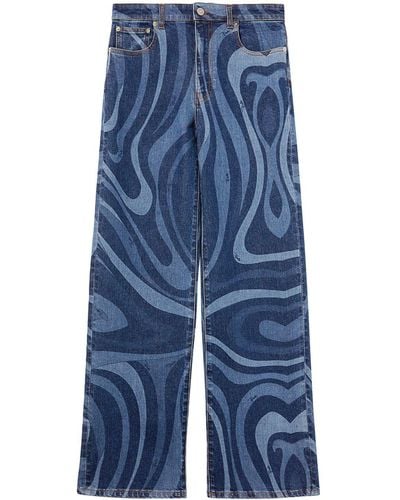 Emilio Pucci Abstract-print Wide-leg Jeans - Blue