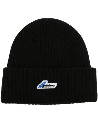 we11done Logo-patch Ribbed Beanie - Black