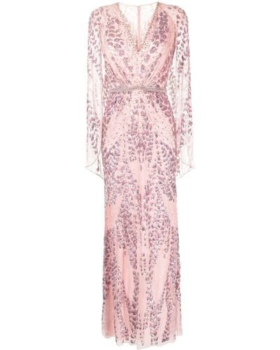 Jenny Packham Sequin-embellished V-neck Cape Gown - Pink