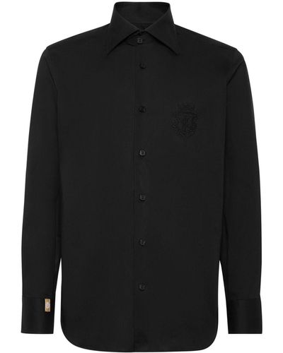 Billionaire Logo-embroidered Stretch-cotton Shirt - Black